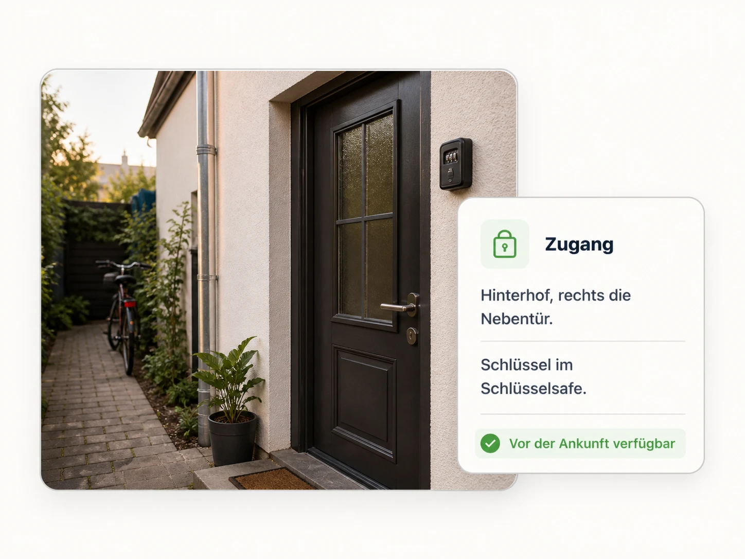 Side-door access instructions with a photo and key safe